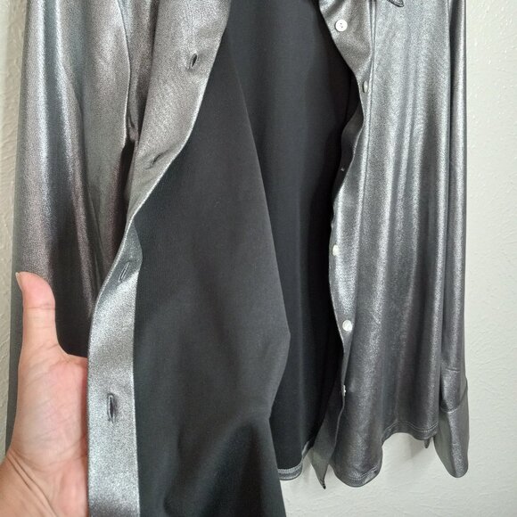 Metallic Shine Button-Up Inspired Vintage Shirt Size L - Picture 2 of 9